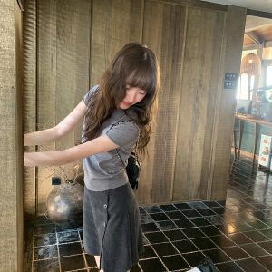 Polo Collar Raglan Sleeve Knitted Short Sleeve T-Shirt for Women - Slim Fit Summer 2025 Essential Top, Casual Chic Style