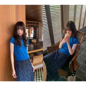 Polo Collar Raglan Sleeve Knitted Short Sleeve T-Shirt for Women - Slim Fit Summer 2025 Essential Top, Casual Chic Style