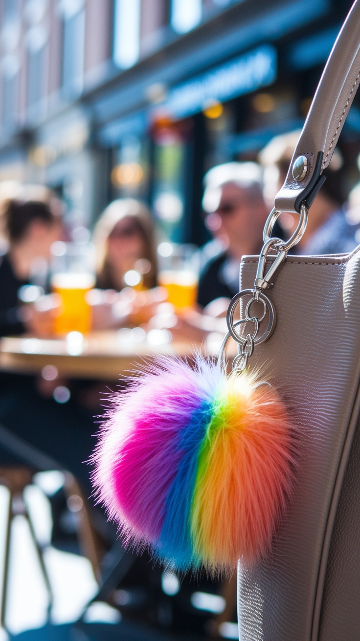 Accessorizing with a Fun Pom Pom Keychain outfit idea