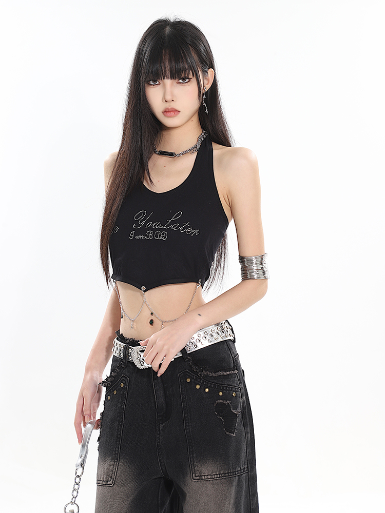 Pure Desire Chain Neckline Hot Girl Tank Top - Niche Design for 2024 Early Spring - Trendy 90s Inspired Style Pure Desire Chain Neckline Hot Girl Tank Top - Niche Design for 2024 Early Spring - Trendy 90s Inspired Style
