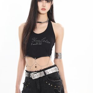 Pure Desire Chain Neckline Hot Girl Tank Top - Niche Design for 2024 Early Spring - Trendy 90s Inspired Style