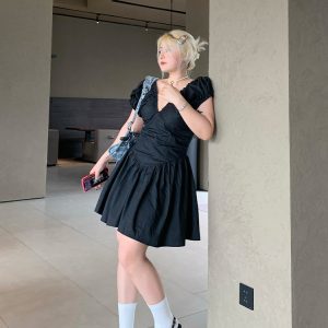 Pure Desire Light Mature Style Deep V-Neck Plus Size Super Slim High Waist Sexy Summer Dress for Women