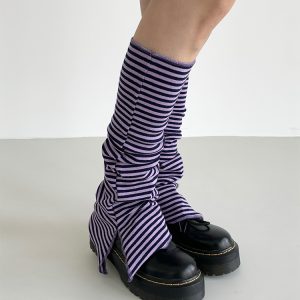 Purple-Black Striped Split Socks - Versatile Casual Taro Mud Design for Trendy Y2K Style