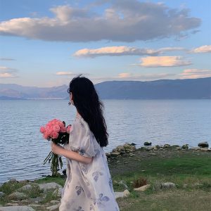 Purple Dream Butterfly Tie-Dye Tassel Short Sleeve Dress for Women - Summer Loose Fit Puff Sleeve Square Neck Fashion Dress