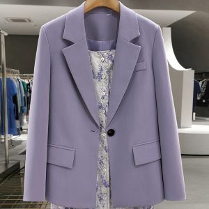 Purple French-Style Women's Blazer - Textured Suit Jacket for Spring & Autumn - Gentle Socialite Look - Age-Reducing Fashion 2025