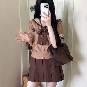 Purple Pudding Bear JK Uniform Sailor Suit - College Style Short Sleeve Set with Navy Collar for a Cute Y2K Look