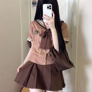 Purple Pudding Bear JK Uniform Sailor Suit - College Style Short Sleeve Set with Navy Collar for a Cute Y2K Look