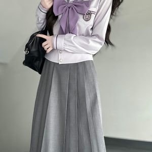 Purple Pudding Bear JK Uniform Sailor Suit - Japanese College Style Waist-Defined Navy Collar Set for Trendy Y2K Fashion