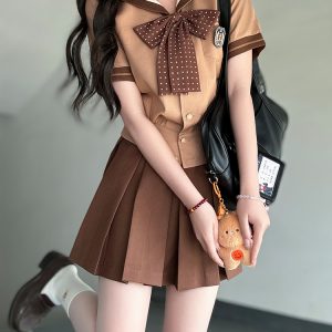 Purple Pudding Bear JK Uniform Sailor Suit - Japanese College Style Waist-Defined Navy Collar Set for Trendy Y2K Fashion