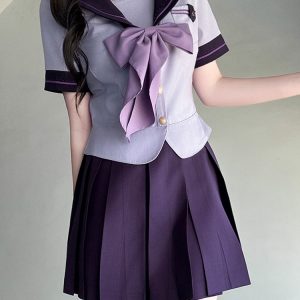 Purple Pudding Bear JK Uniform Sailor Suit with Dotted Navy Collar, College Style, Waist-Defining Slim Fit, Y2K Aesthetic