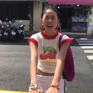 Raspberry Print Red Lace Trim Short Sleeve Top - Slim Fit Pure Cotton Women's Korean Style Fashion