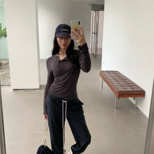 Rebellious Aesthetics Slanted Buckle Design Tencel Tee - Nonconformist Style, 90s Inspired Fashion Top