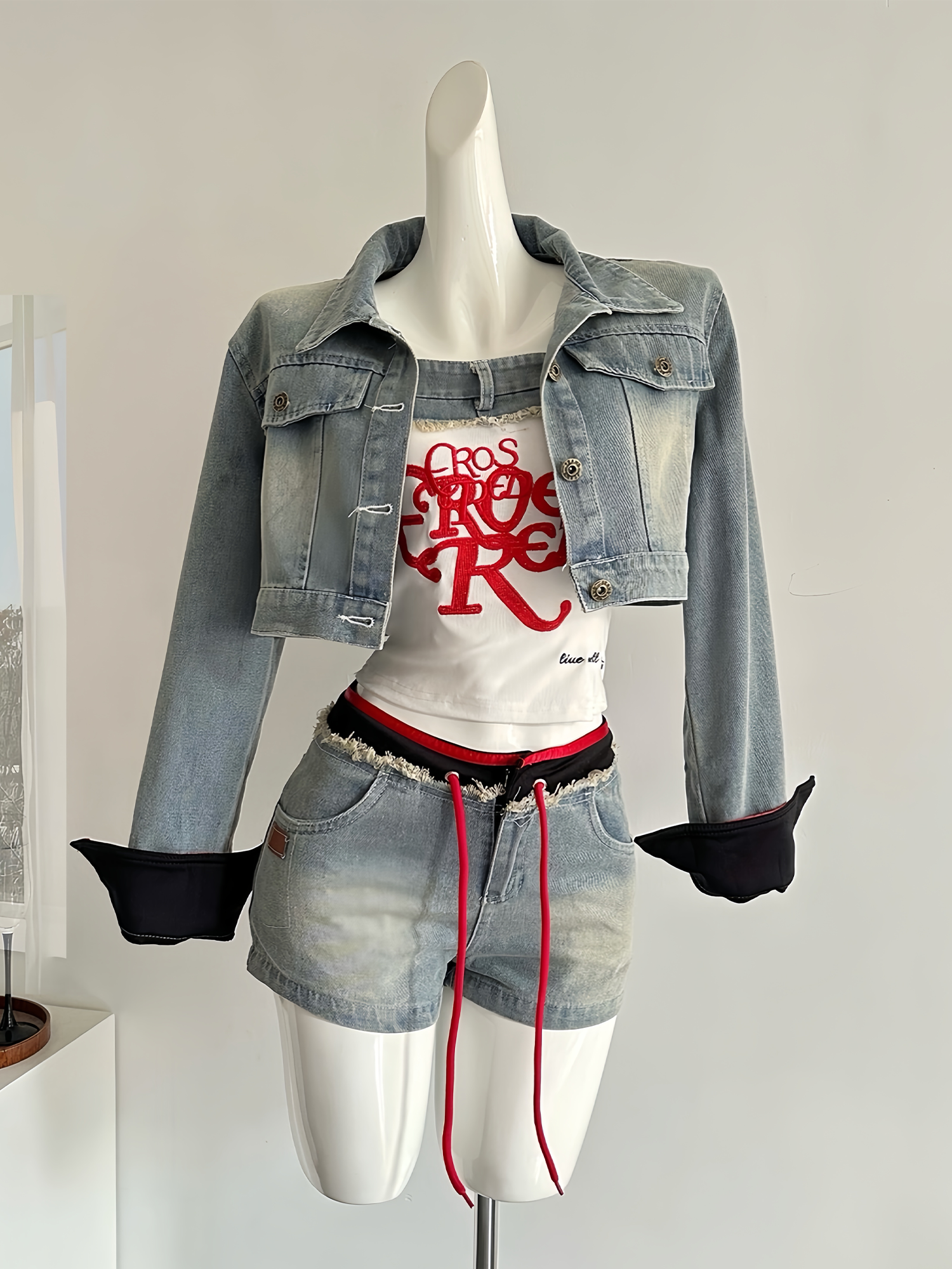 Rebellious Cowboy Vintage Heavy-Duty Denim Jacket, Tank Top & Casual Shorts Set for Women - Spring Fashion 90s Y2K Style Rebellious Cowboy Vintage Heavy-Duty Denim Jacket, Tank Top & Casual Shorts Set for Women - Spring Fashion 90s Y2K Style