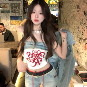 Rebellious Cowboy Vintage Heavy-Duty Denim Jacket, Tank Top & Casual Shorts Set for Women - Spring Fashion 90s Y2K Style