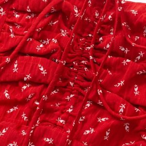 Red Floral Spaghetti Strap Dress for Women - 2025 Summer Ruffled Beach Vacation Dress in 90s Style