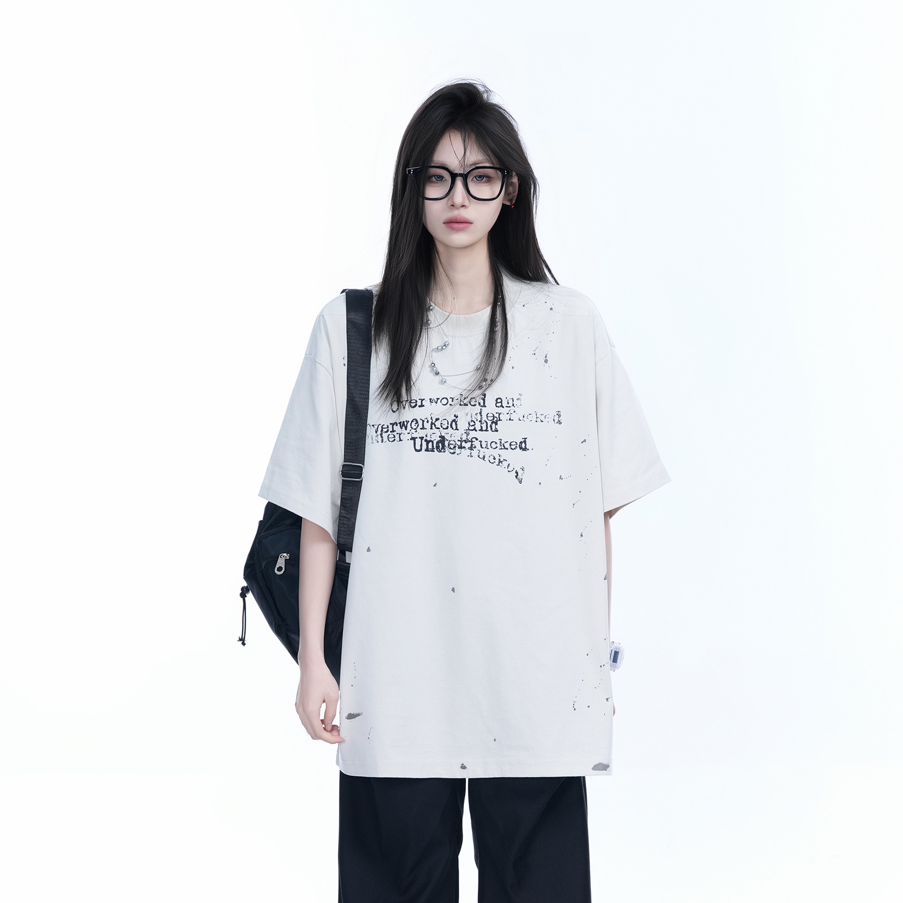 Red Ink Splash Design Short-Sleeve T-Shirt for Women - Trendy Summer Heavyweight Loose Fit, Casual Style Red Ink Splash Design Short-Sleeve T-Shirt for Women - Trendy Summer Heavyweight Loose Fit, Casual Style