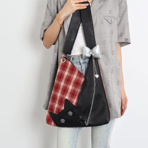 Red Plaid Crossbody Bag - Y2K Cat Underarm Bag for Spring/Summer Fashion