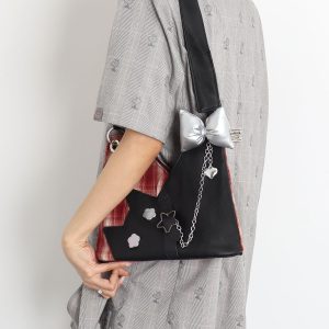 Red Plaid Crossbody Bag - Y2K Cat Underarm Bag for Spring/Summer Fashion