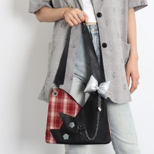 Red Plaid Crossbody Bag - Y2K Cat Underarm Bag for Spring/Summer Fashion