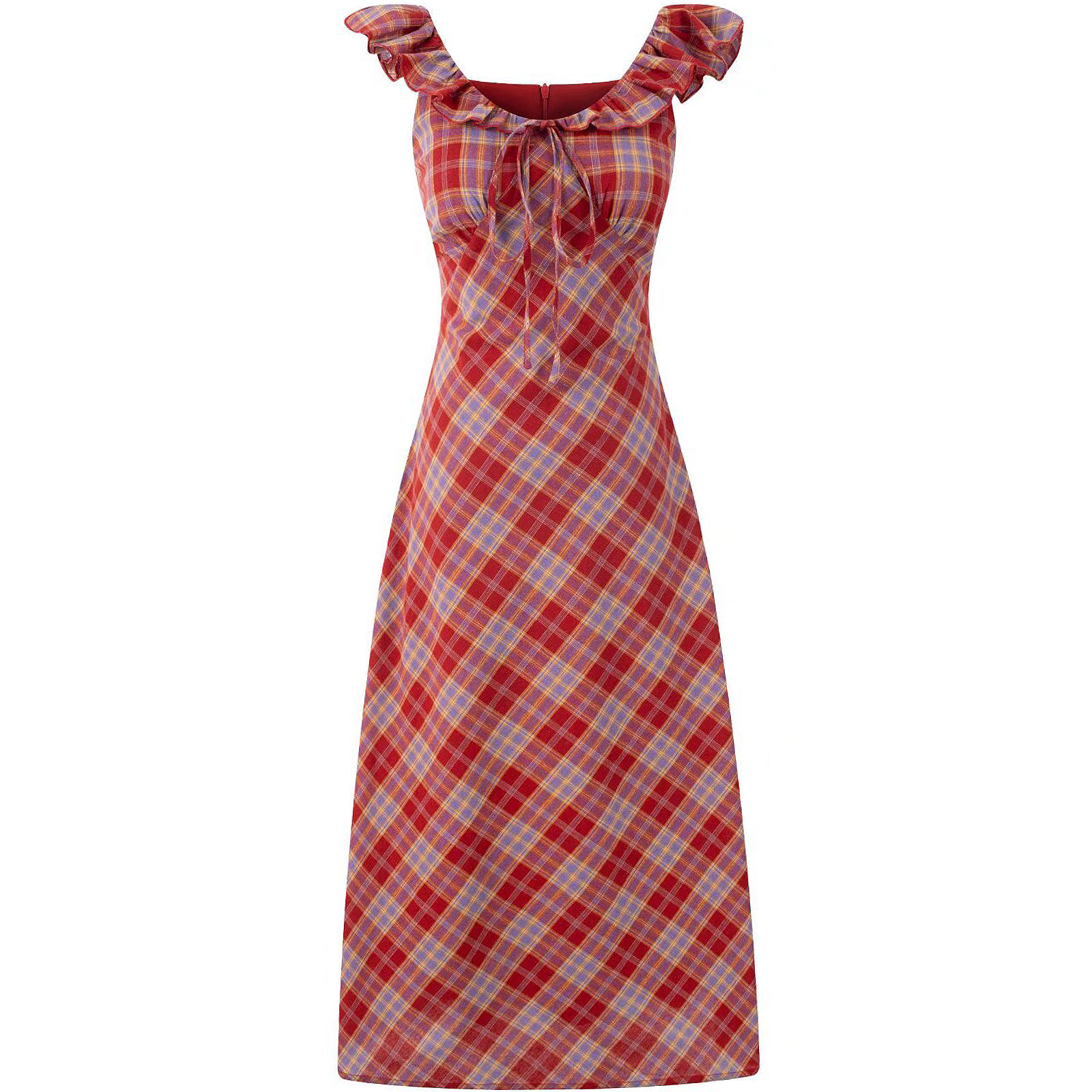 Red Plaid French V-Neck Summer Long Dress - 2025 New Arrival, Waist-Defining and Slimming, Perfect for Vacation Style