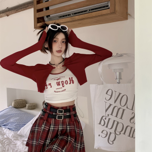 Red Plaid Pleated A-Line Skirt for Women, American Retro College Style, Slimming Anti-Exposure JK Short Skirt, Y2K Fashion
