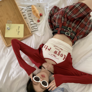 Red Plaid Pleated A-Line Skirt for Women, American Retro College Style, Slimming Anti-Exposure JK Short Skirt, Y2K Fashion