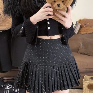Red Polka Dot Pleated High-Waisted A-Line Skirt for Women - Spring Summer Fashion for Petite Figures