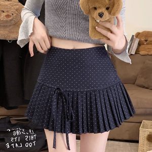 Red Polka Dot Pleated High-Waisted A-Line Skirt for Women - Spring Summer Fashion for Petite Figures