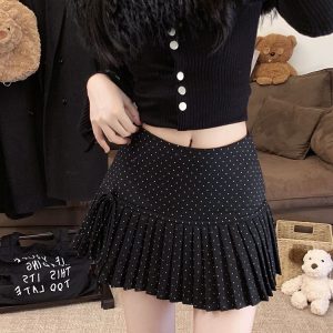 Red Polka Dot Pleated High-Waisted A-Line Skirt for Women - Spring Summer Fashion for Petite Figures