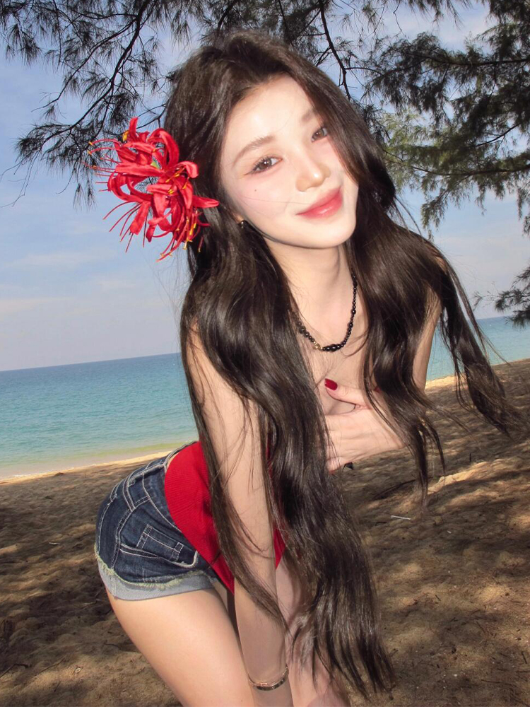 Red Strapless Top for Women - French Style Bow Hollow Design, Slim Fit, Trendy Spring Fashion Red Strapless Top for Women - French Style Bow Hollow Design, Slim Fit, Trendy Spring Fashion