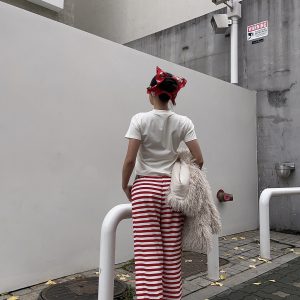 Red Striped Pants - Christmas Series, Festive Holiday Style, Cozy Winter Fashion, Trendy 90s Inspired Look