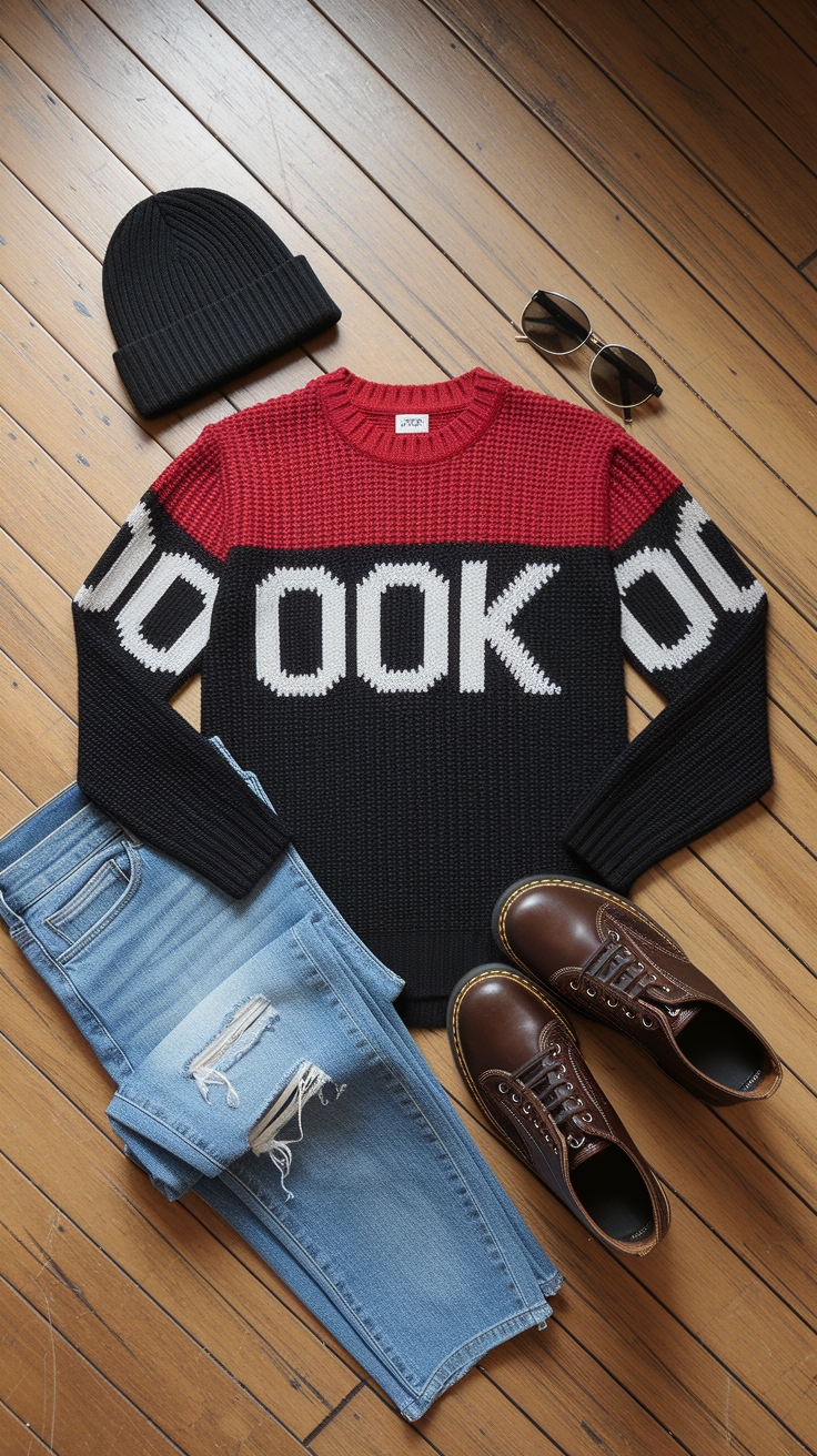 Red and Black Sweater: Perfect for Cozy Days outfit idea