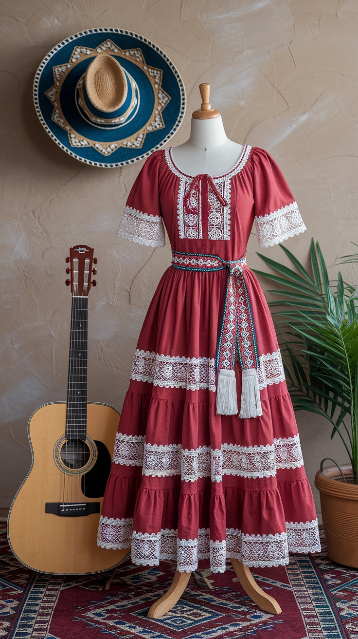 Celebrate in a Vibrant Red Charro Dress outfit idea