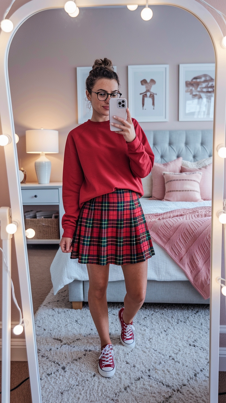 Chic Red Crew Neck Outfit for Effortless Style outfit idea
