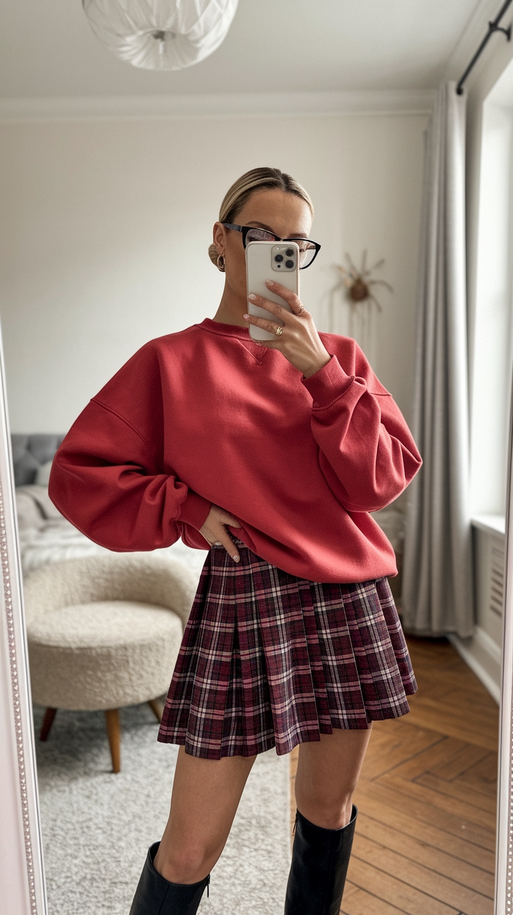 Stylish Red Crewneck Outfit Combos You’ll Love outfit idea