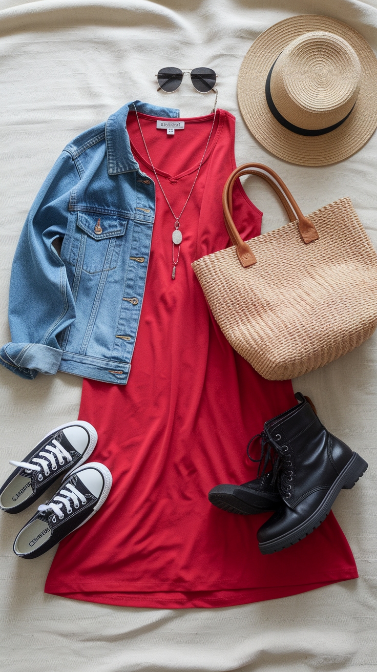 Casual Red Dress Outfit Ideas for a Laid-Back Look outfit idea