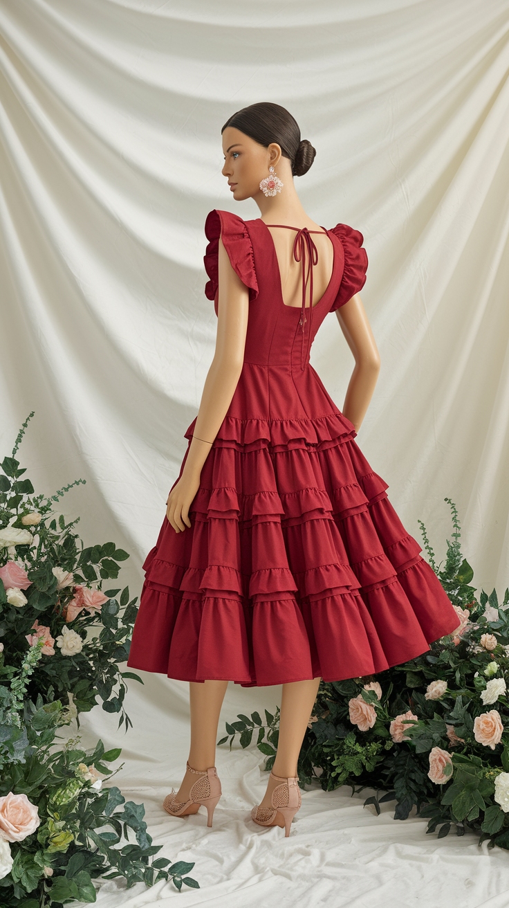 Flirty Red Dress with Ruffles for a Romantic Night Out outfit idea