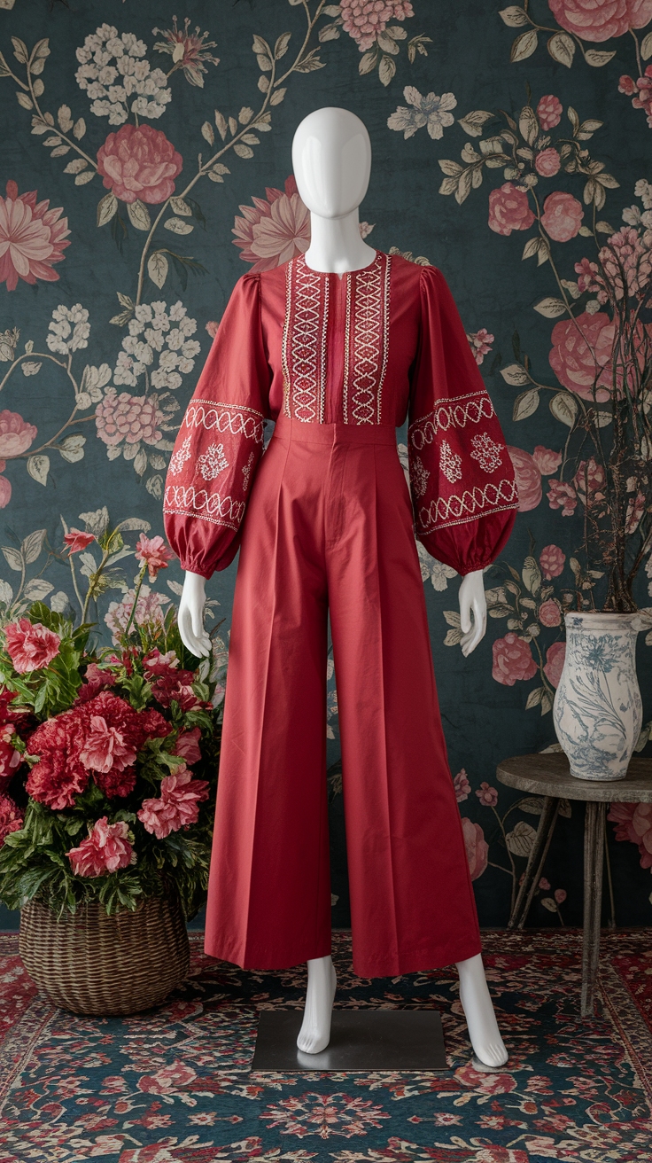 Gorgeous Red Embroidered Blouse for Unique Flair outfit idea