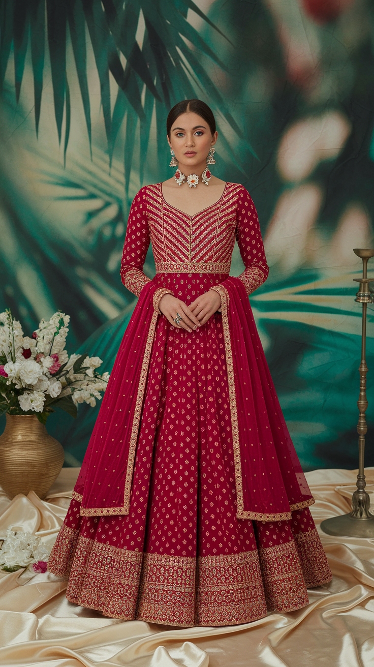 Beautiful Red Georgette Anarkali Suits for Ethnic Wear outfit idea
