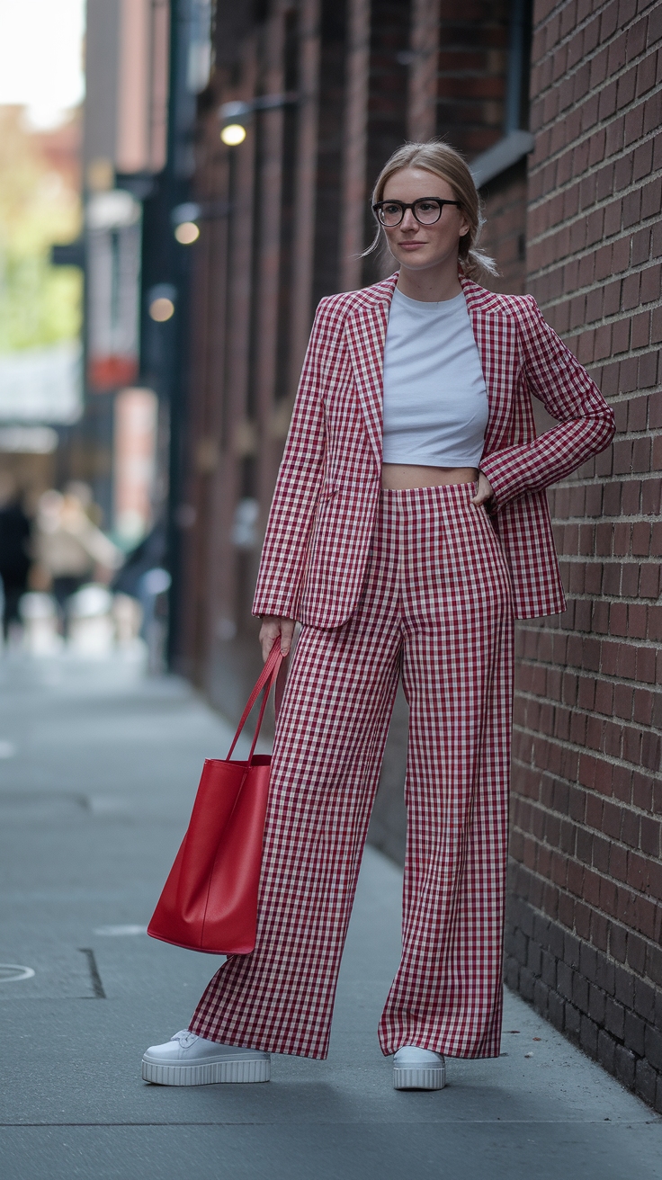 Trendy Red Gingham Pants Outfit Ideas for Spring outfit idea