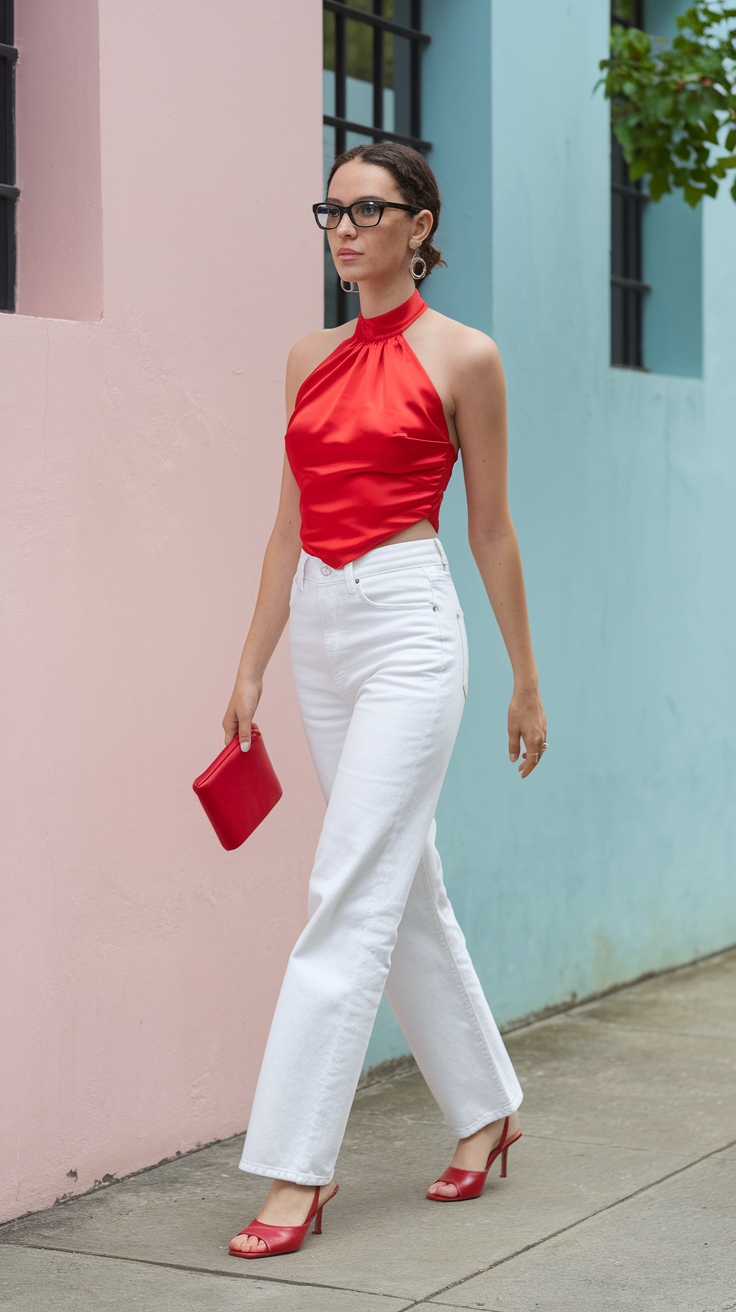 Chic Red Halter Top for Effortless Summer Looks outfit idea