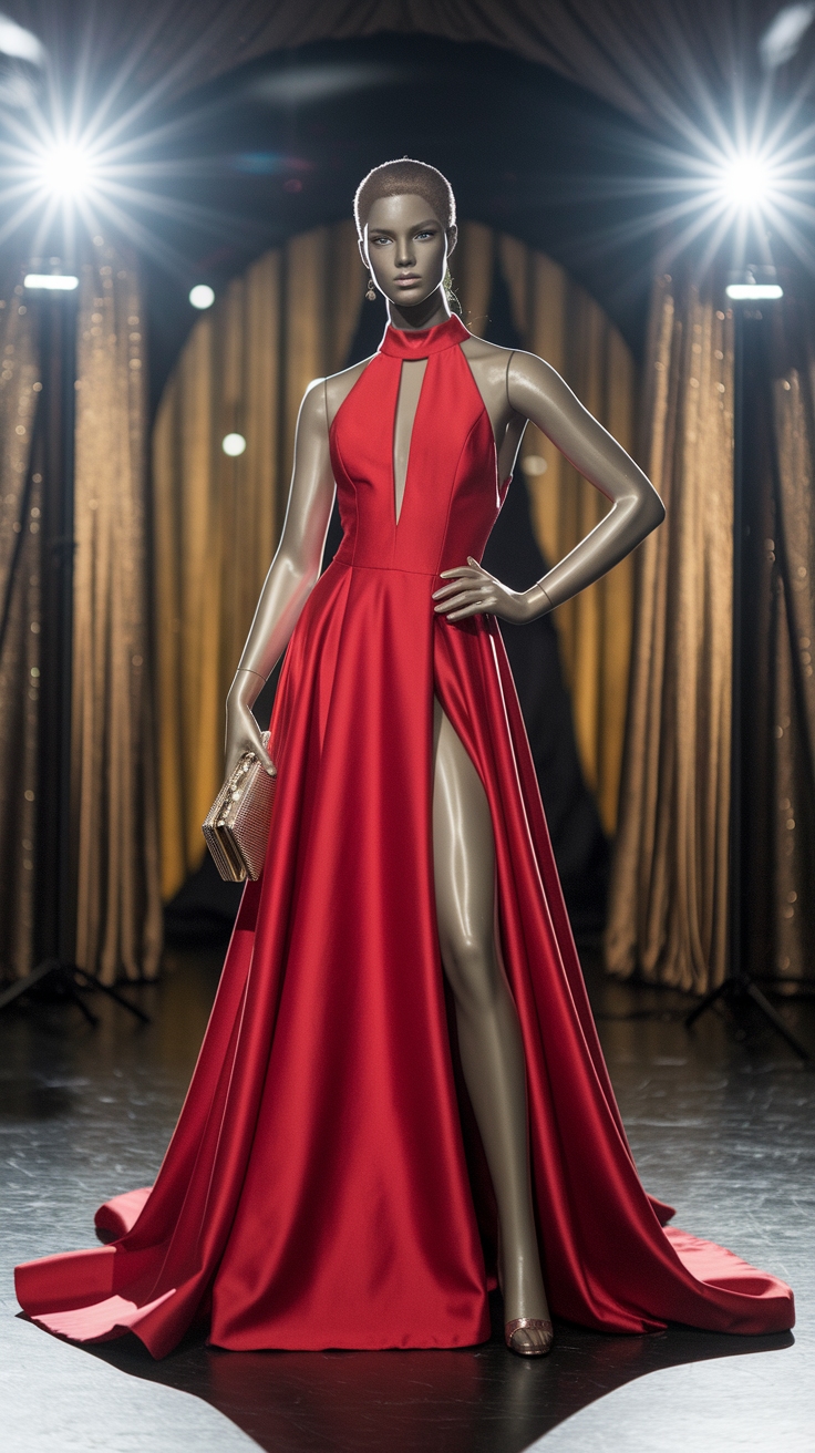 Elegant Red Halterneck Dress for Special Occasions outfit idea