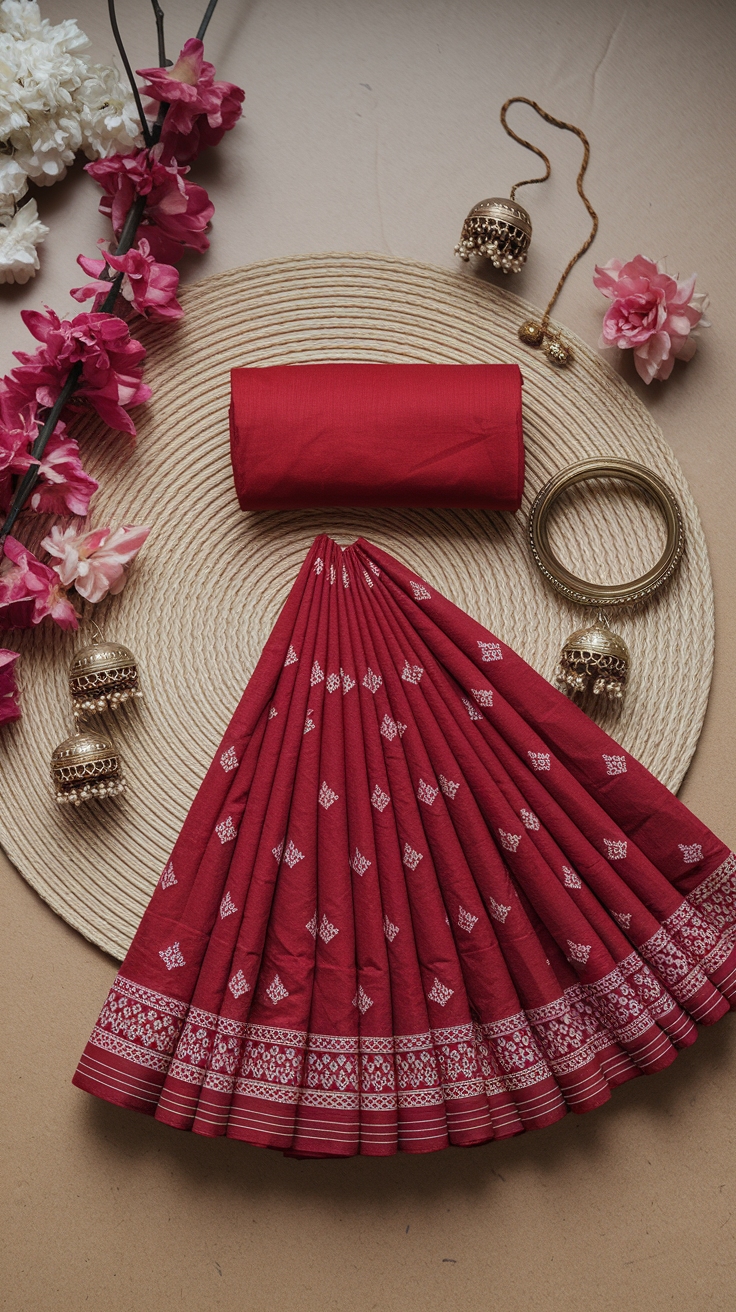 Beautiful Red Jamdani Saree to Elevate Your Wardrobe outfit idea