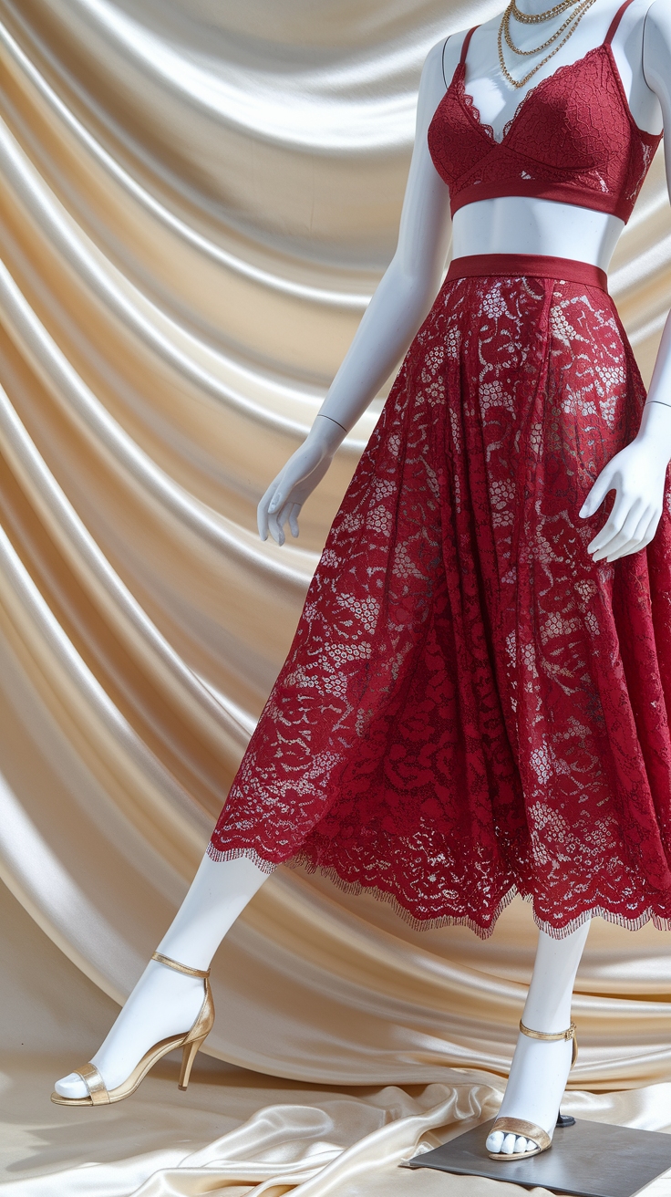 Embrace Elegance in a Red Lace Outfit outfit idea