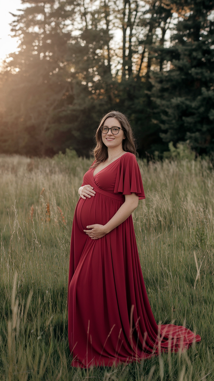 Beautiful Red Maternity Dress for Special Occasions outfit idea