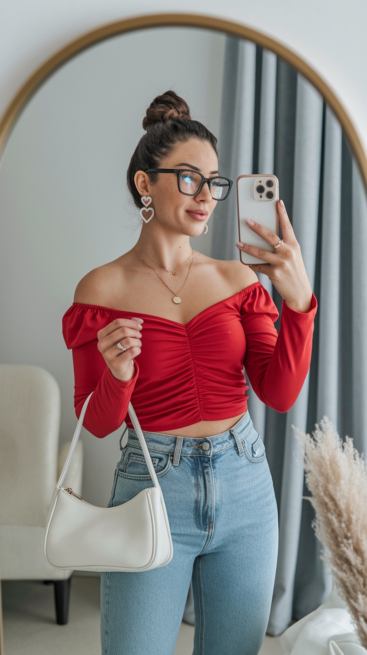 Versatile Red Off Shoulder Top Outfits to Try Now outfit idea