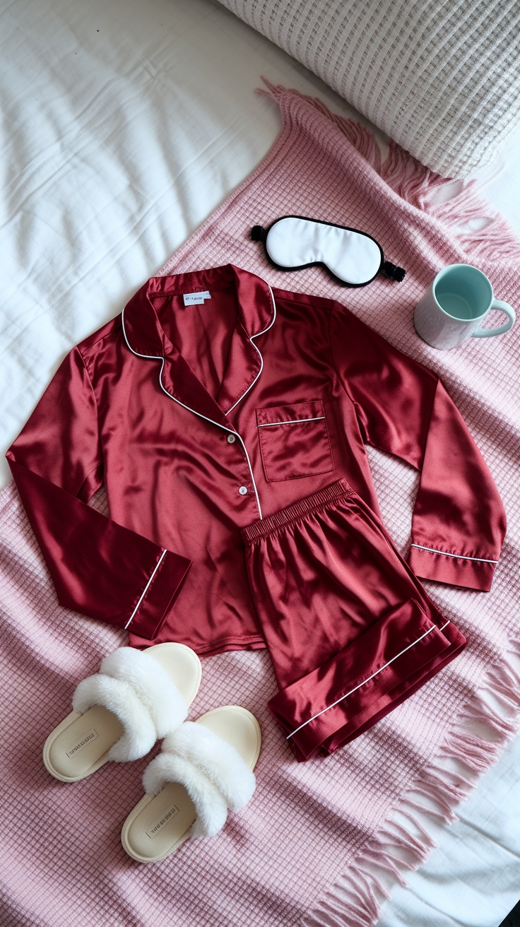 Chic and Cozy: Styling Red Pyjamas at Home outfit idea