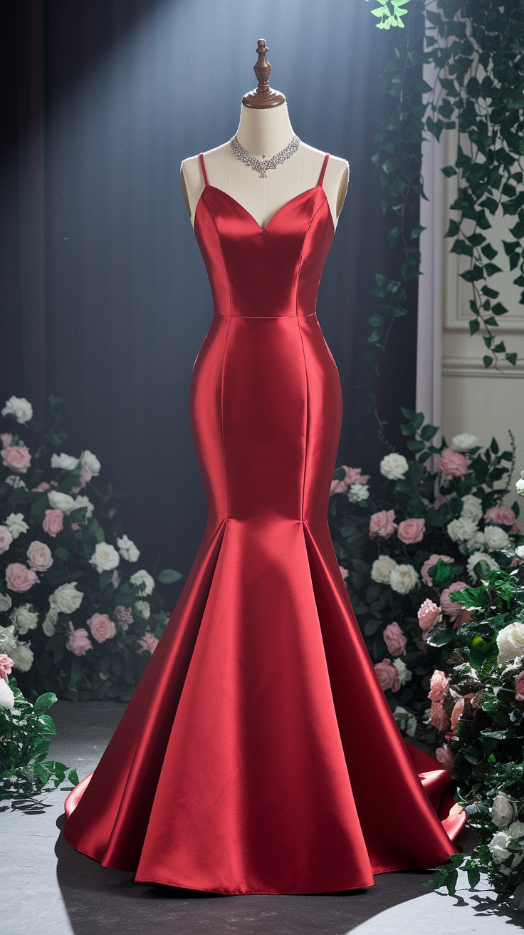 Dressing Up in a Luxurious Red Satin Prom Dress outfit idea