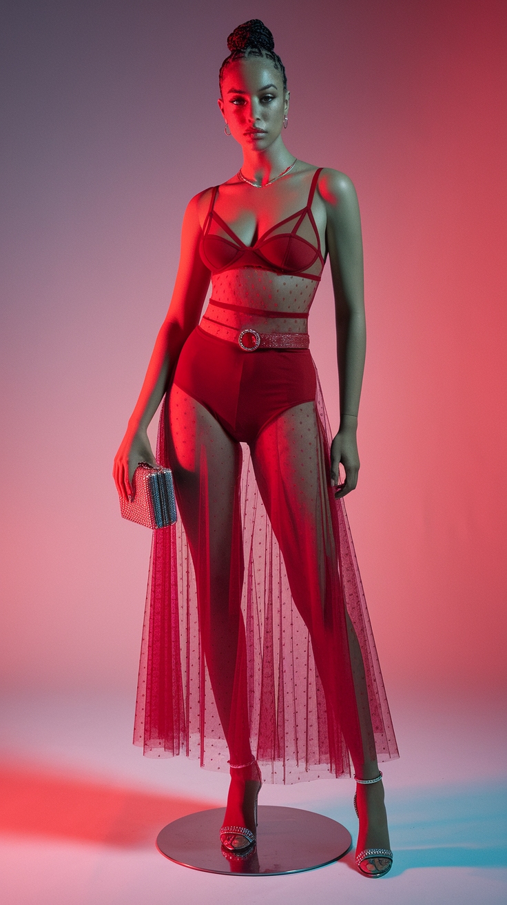 Glam Up with a Red Sheer Dress for Any Event outfit idea