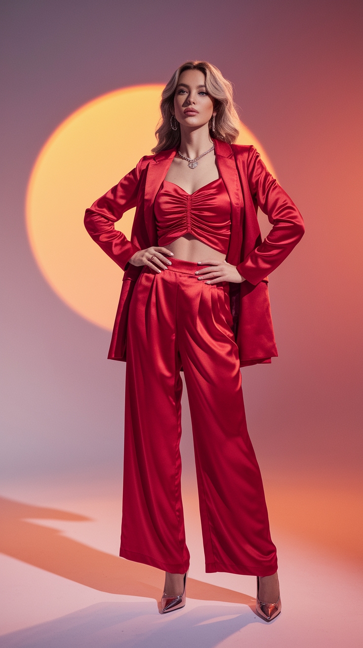 Making a Statement in a Red Silk Outfit outfit idea